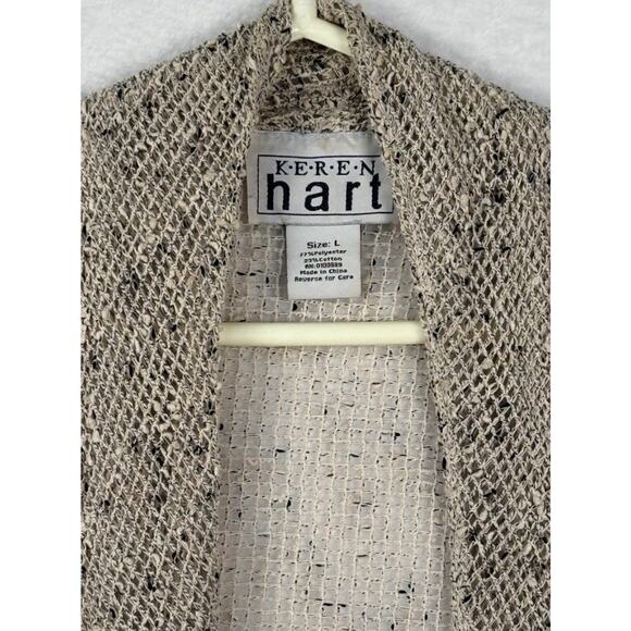 Karen Hart Open Knit New England Cardigan Taupe Fisherman Boho Fall Layering Lg - Picture 5 of 6